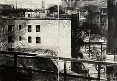Donald Teskey, Amtrak Drawing No.1 (Bridge & Tunnel People), 2007, diptych charcoal on paper
