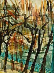 Evie Hone, Trees by the Liffey, gouache on paper