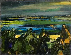 Daniel O'Neill, Fisherfolk, oil on board