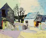 Kenneth Webb, White Farm Buildings and Trees, 1969, oil on canvas