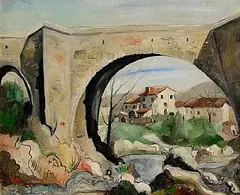 May Guinness, Red Rooftops, oil on canvas