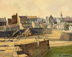 Cecil Maguire, West of Ireland Harbour Scene, 1956, oil on canvas board