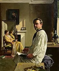 Herbert Johnson Harvey, The Artist at Work, oil on board