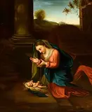 Antonio da Correggio, Adoration of the Christ Child, oil on canvas