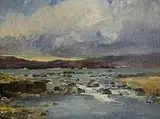Flora Mitchell, A Western River, oil on canvas board