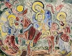Basil Rakoczi, Procession, oil on paper