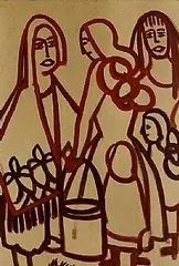 Family by Markey Robinson, gouache on card, sold Jun 2026