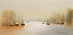 Anthony Robert Klitz, On the Thames, oil on canvas