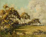 William George Gillies, Near Uplawmoor, oil on board