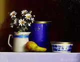 David French Le Roy, Blue Jug with Pear, 2025, oil on board