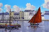 Ivan Sutton, Heading Up the Claddagh, Galway City, oil on board
