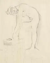 Mainie Jellett, Girl with Stool, charcoal and pencil on paper