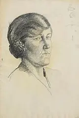 Countess Markievicz, Portrait of Bridget Gore-Booth, charcoal on paper and titled