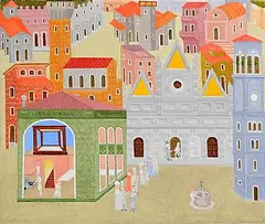 Philip Castle, Renaissance Italian City, oil on board