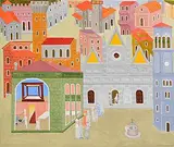 Philip Castle, Renaissance Italian City, oil on board