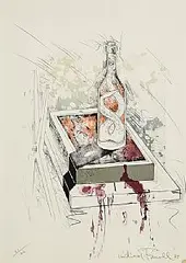 Micheal Farrell, Composition with Bottle, 1980, lithograph - number 21 from an edition of 40