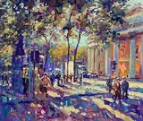 Norman Teeling, College Green, Dublin, oil on board