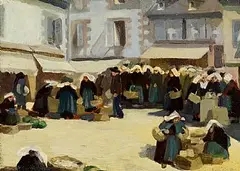 Charles Vincent Lamb, Breton Market, oil on board