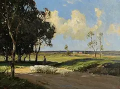 Frank McKelvey, A Flock of Sheep, oil on canvas