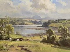 Frank McKelvey, Cattle Grazing by a Lake, oil on canvas