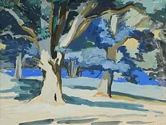 Mainie Jellett, Study of Trees in the Park, gouache on paper