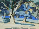 Mainie Jellett, Study of Trees in the Park, gouache on paper