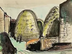 Gerard Dillon, Haystacks, watercolour and ink on paper