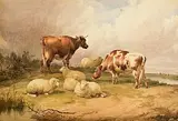 Thomas Sidney Cooper, Sheep and Cattle by the River, 1853, watercolour on paper