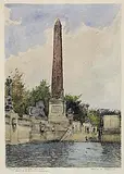 Flora Mitchell, Cleopatra's Needle, London, pen, ink and watercolour