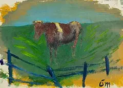 Tony O'Malley, Cow in the Field, oil on paper