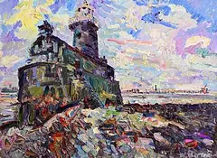 Beeves Rock Lighthouse, Shannon Estuary by Brian MacMahon, 2019, oil on canvas, offered Feb 2026