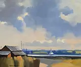 John Skelton Snr, Sail Boat on the River Shannon, oil on canvas board