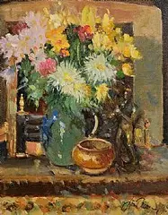 Liam Treacy, Still Life by the Fireplace, oil on canvas
