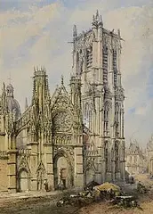 Thomas Colman Dibdin, Church of Saint-Jacques, Dieppe, watercolour on paper