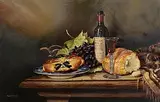 Raymond Campbell British, Wine, Fruit, Bread and Crab