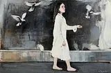 Gerard M. Burns Scottish, Girl With Doves, oil on board