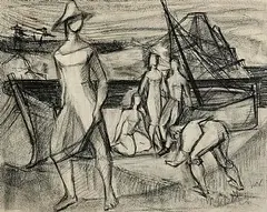 Keith Vaughan, Fisherfolk, pencil on paper