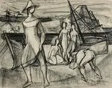 Keith Vaughan, Fisherfolk, pencil on paper