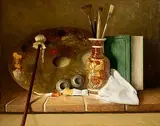 Stuart Morle, Still Life with Palette and Japanese Vase, oil on board