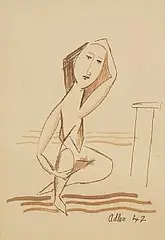 Jankel Adler, Nude Study - Cubist Female, 1942, ink drawing