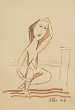 Jankel Adler, Nude Study - Cubist Female, 1942, ink drawing
