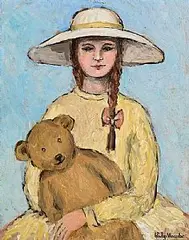 Girl with Teddy by Gladys Maccabe, oil on board, sold Feb 2026