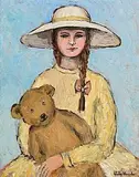 Gladys Maccabe, Girl with Teddy, oil on board