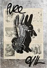 Pure Evil, Silver Leaf Bunny Fingers, silver leaf & mixed media on canvas