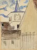 Grace Henry, The Town Steeple, mixed media on paper