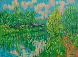 Desmond Carrick, Riverside Walk in May, oil on canvas