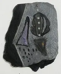 Slate Piece by Tony O'Malley, 1990, ink, oil and acrylic on slate, sold Feb 2026