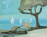 Markey Robinson, White Yachts, gouache on board