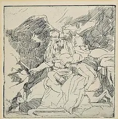 Abraham Sacrificing Isaac by William Orpen, etching, sold Feb 2026