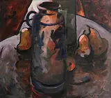 George Dunne, Still Life - Pears and Jugs, gouache on board